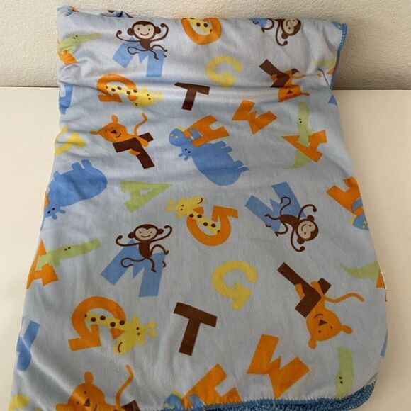 Chick Pea Blue Alphabet Animals Baby Blanket Sherpa Monkey Giraffe Hippo 30x40 - Picture 1 of 5